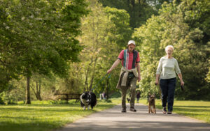 Hanover Scotland residents walking their dogs in a park