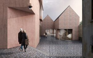 sgi of two people walking towards new offices by Summix Capital in Canongate, Edinburgh