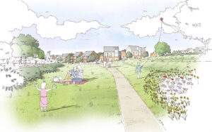 Artist's impression of the proposed Gilston Park development